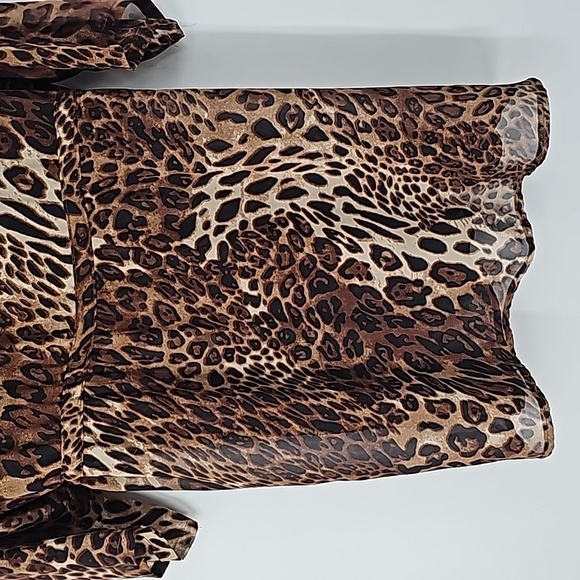 Sheer Leopard Print Shirt Dress Tunic w Button Front & Drawstring Waist - Picture 12 of 17